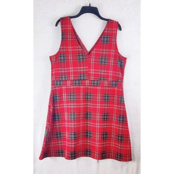 Plaid Jumper Dress by Airzona Jean Co Red Black White High Waist Scottish Knit - Picture 6 of 11